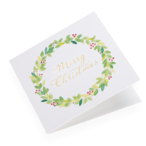 Eine Weihnachtskarte aus 100% Baumwollpapier von Bookbinders Design, bestehend aus einem Mistelzweig und dem Aufdruck «Merry Christmas».
