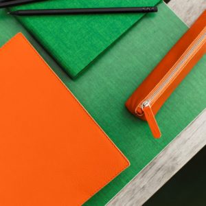 Ein Leder Etui für Stifte in Orange
