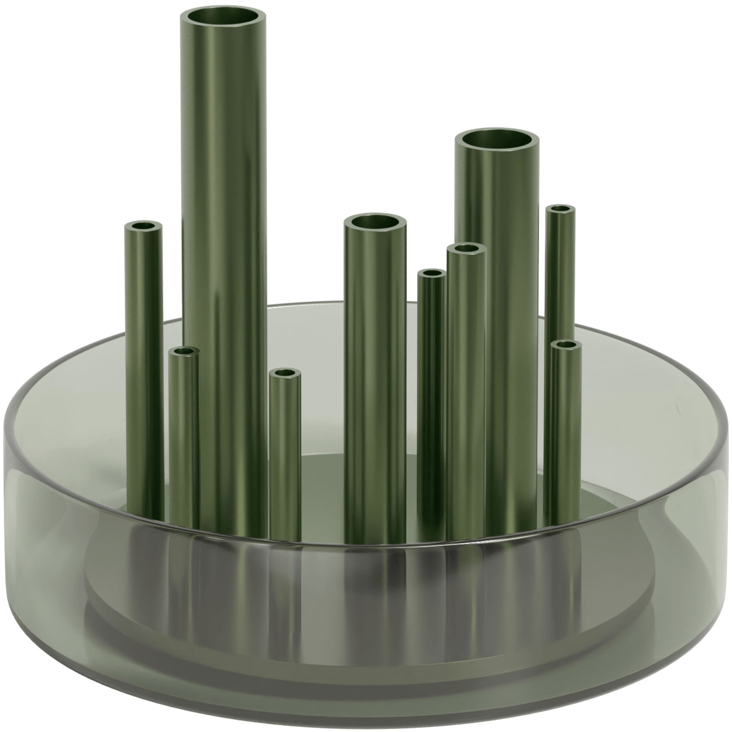Ein schönes, schlichtes Design, inspiriert von der japanischen Ikebana-Kunst. Metallflöten bringen einzelne Blumen aus vielen Blickwinkeln voll zur Geltung.
