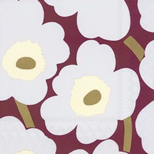 Marimekko Serviette UNIKKO bordeaux 25x25 cm – Design-Serviette mit Kultmotiv von UNIKI Uster