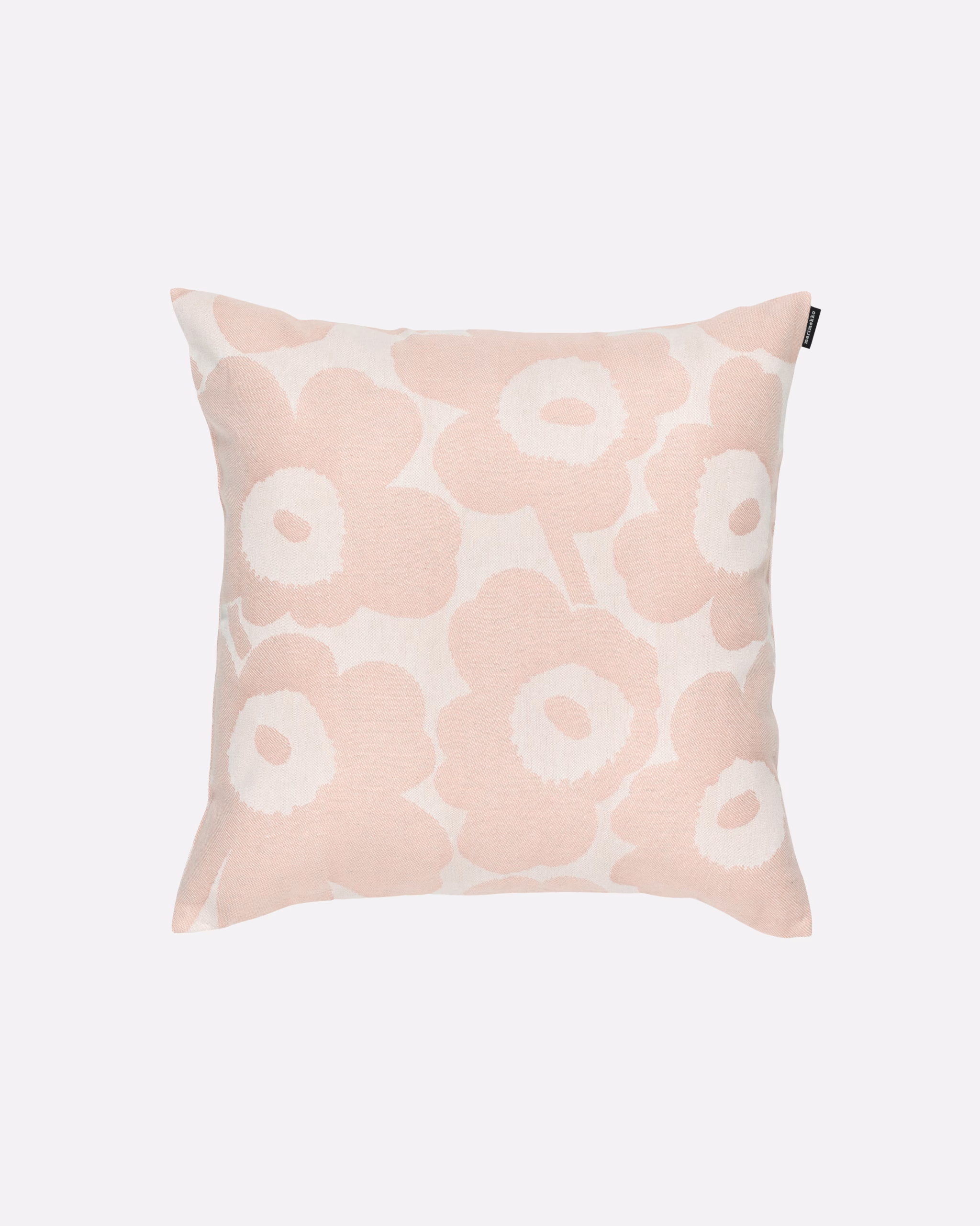 Marimekko Pieni Unikko Kissenbezug 47 × 47 cm aus hochwertigem Baumwoll-Leinen-Jacquard in Pink.