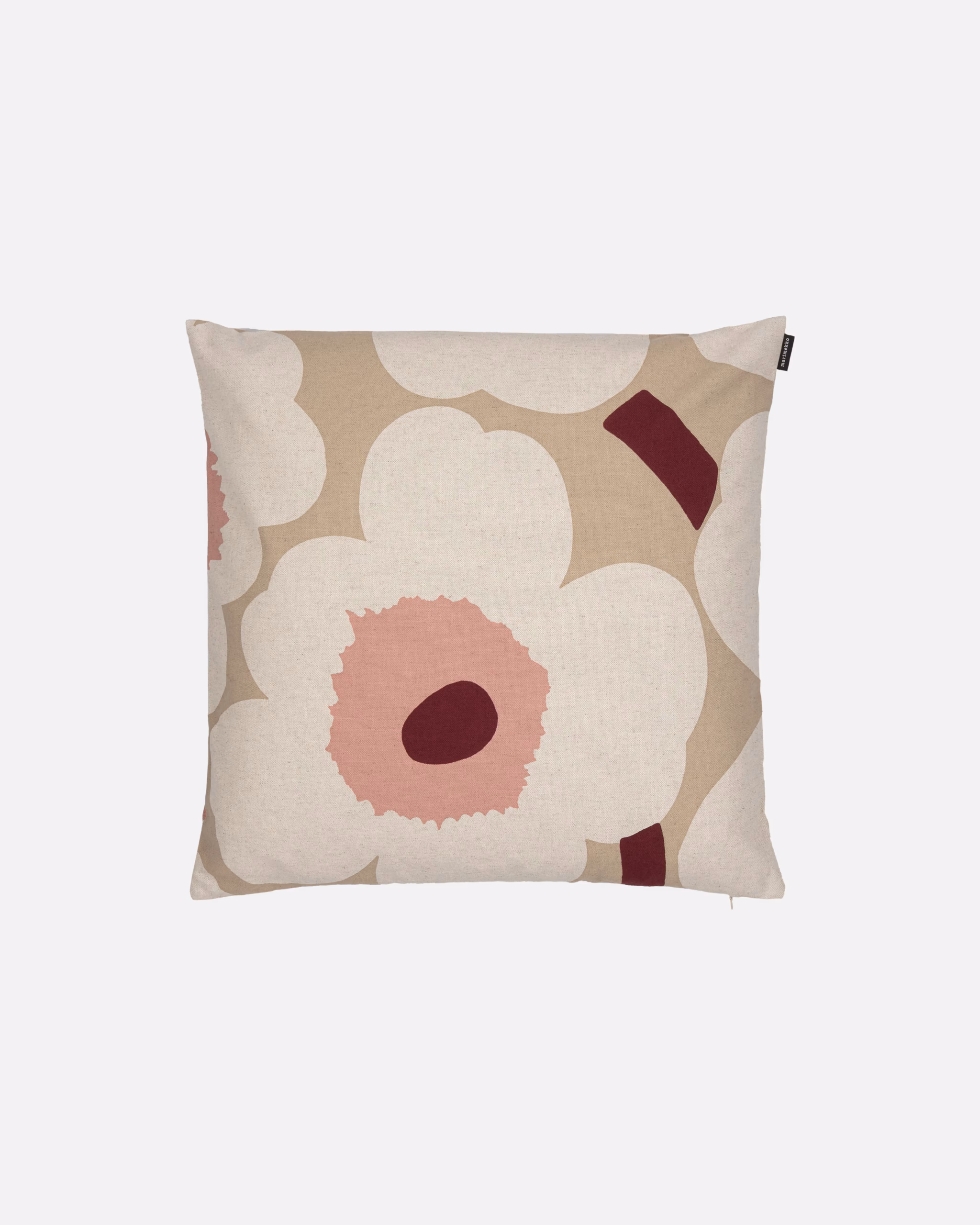 Marimekko Unikko Kissenbezug 50 × 50 cm in Beige, Linen und Rose aus hochwertigem Baumwoll-Leinen-Mischgewebe.