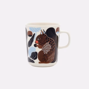 Marimekko Oiva Kurre Tasse mit Eichhörnchen-Muster, weisses Steingut