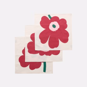 Marimekko Unikko Stoffservietten 3er-Set in Off White, Cranberry und Rose