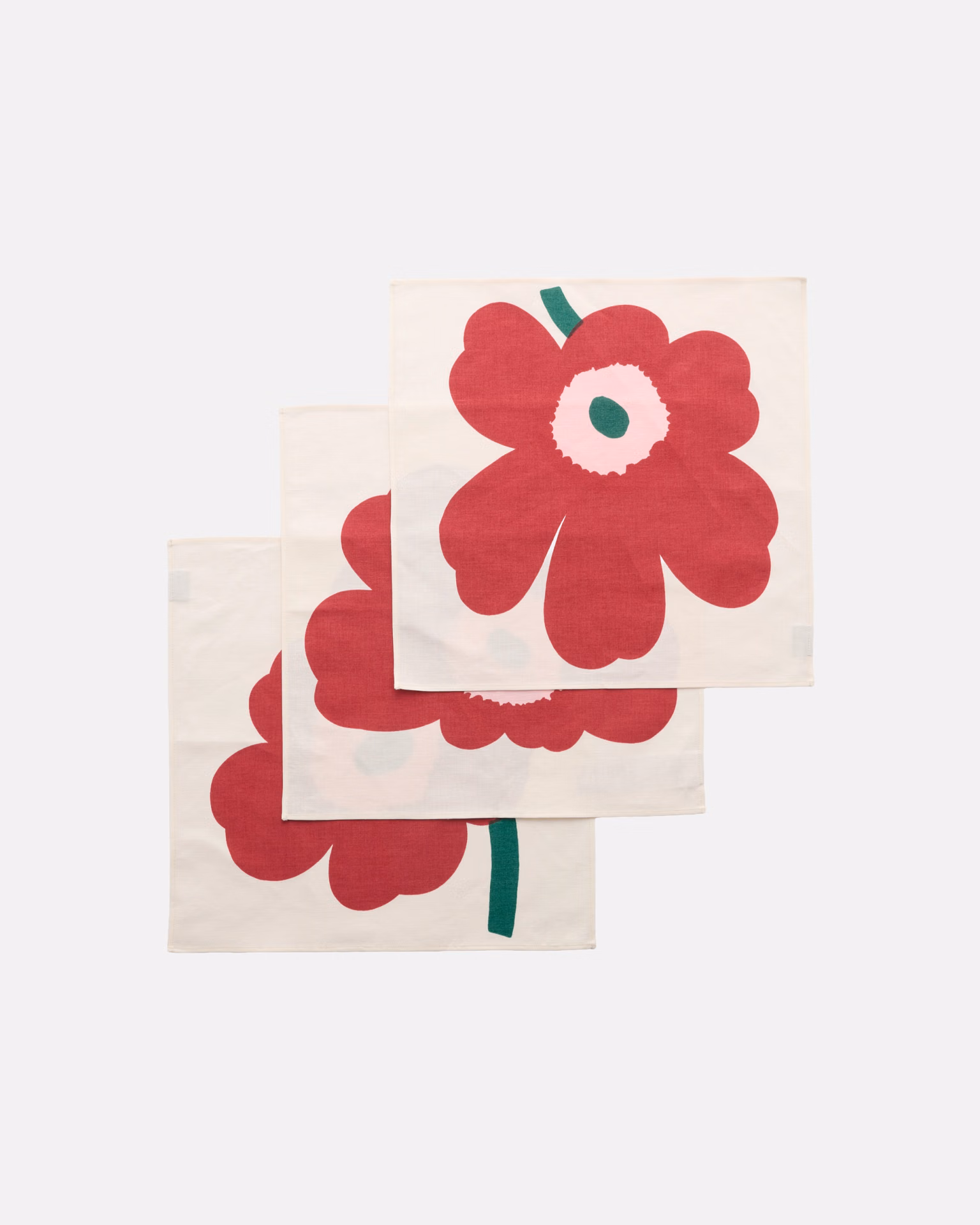 Marimekko Unikko Stoffservietten 3er-Set in Off White, Cranberry und Rose