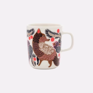 Marimekko Oiva Ketunmarja Tasse 2,5 dl, weiss-braun-dunkelgrün, Fuchsmotiv