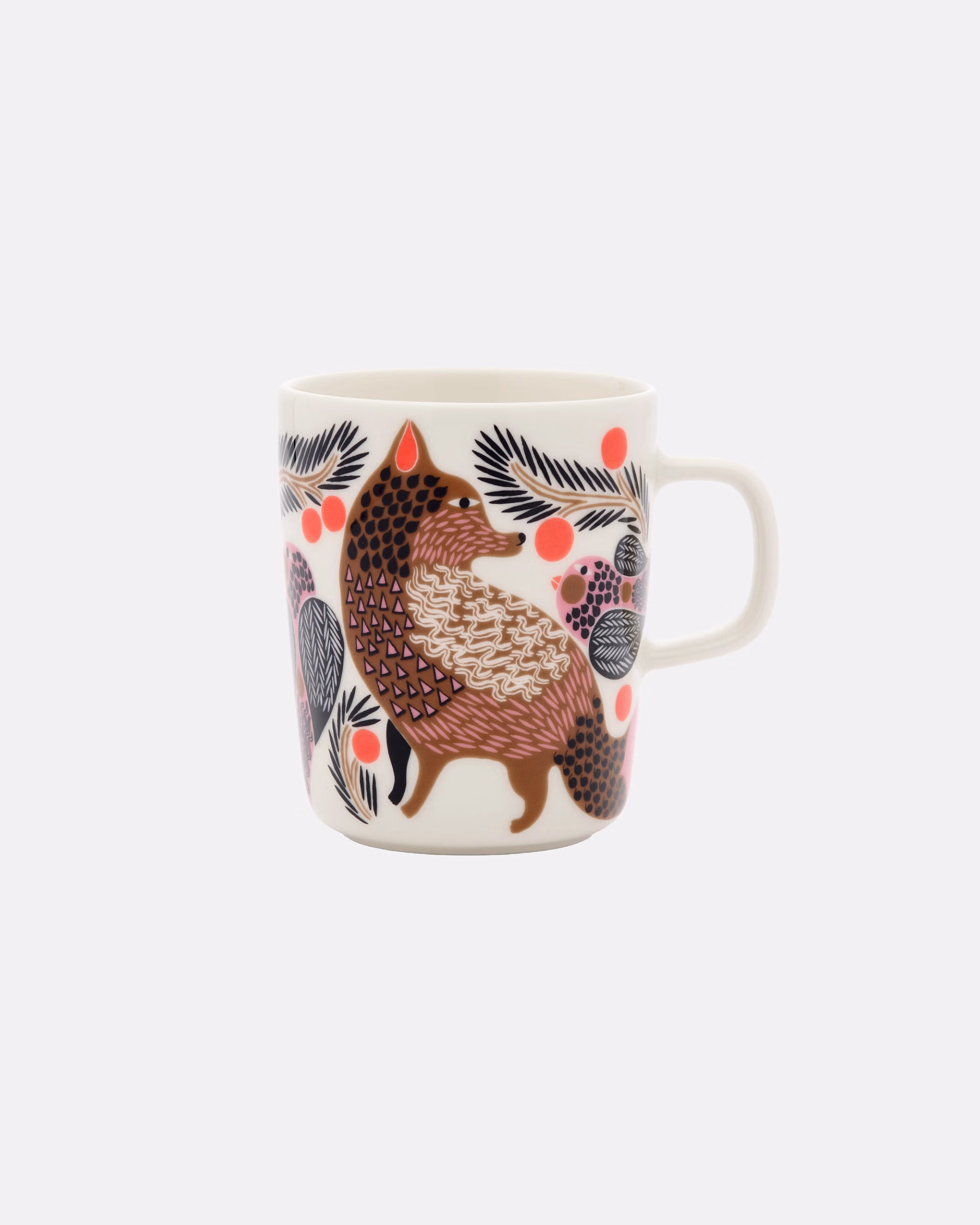 Marimekko Oiva Ketunmarja Tasse 2,5 dl, weiss-braun-dunkelgrün, Fuchsmotiv